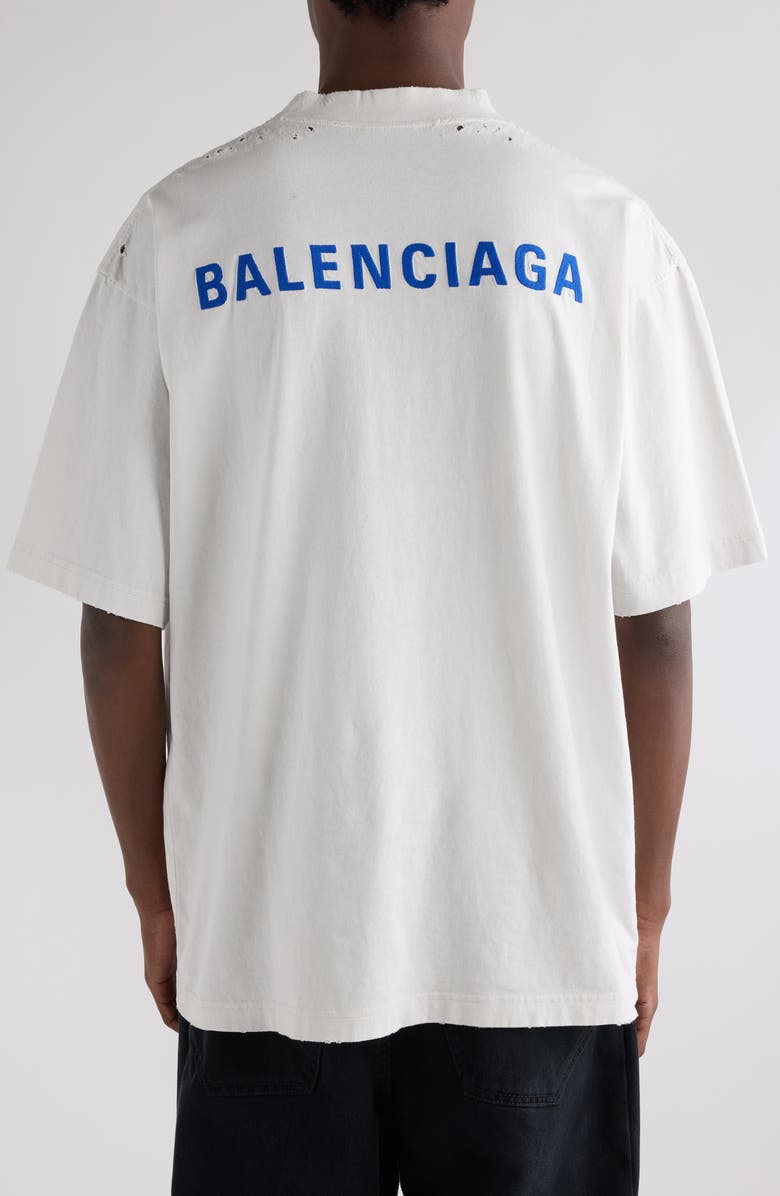 Balenciaga Medium Fit Distressed Logo T-Shirt, Alternate, color, 8016 Dirty Wht/ Sport Blue