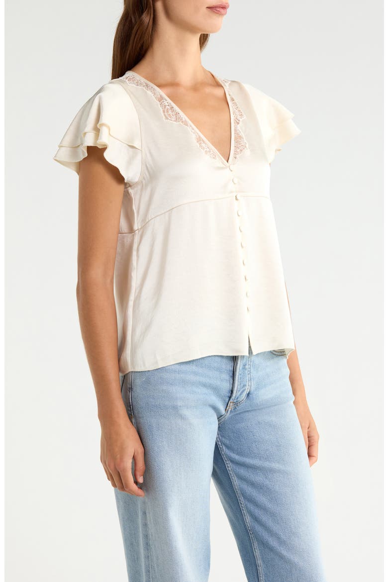 Lola Flutter Sleeve Lace Satin Top, Alternate, color, CREAM