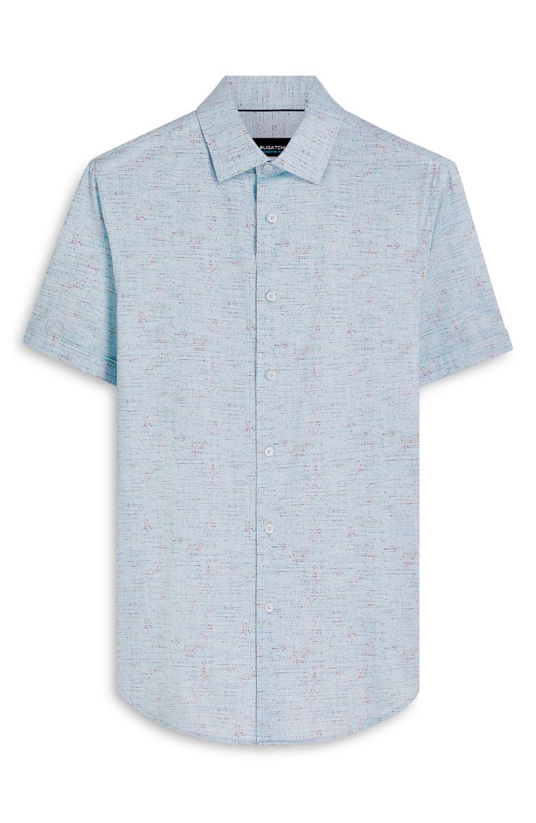 Bugatchi OoohCotton<sup>®</sup> Short Sleeve Button-Up Shirt, Alternate, color, Aqua