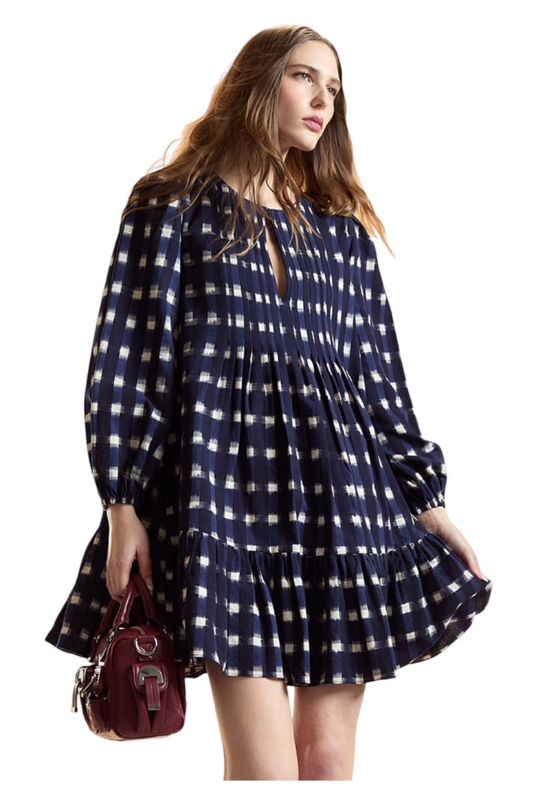 Pintuck Mini Dress, Main, color, Navy Multi