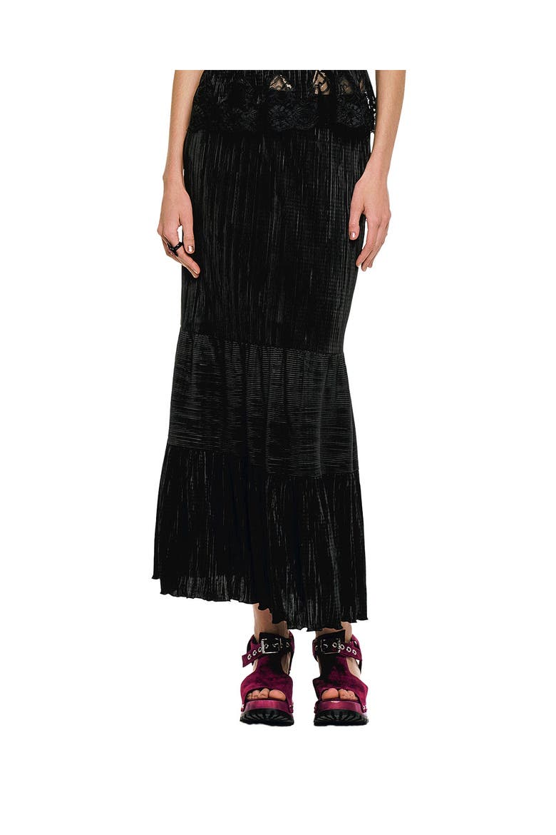 Plisse Tiered Maxi Skirt, Main, color, Black