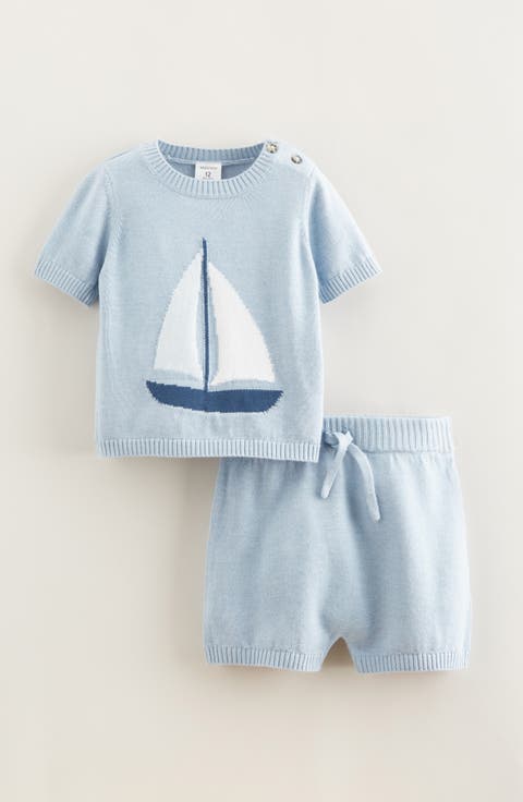 Motif Short Sleeve Cotton Blend Sweater & Shorts Set (Baby)