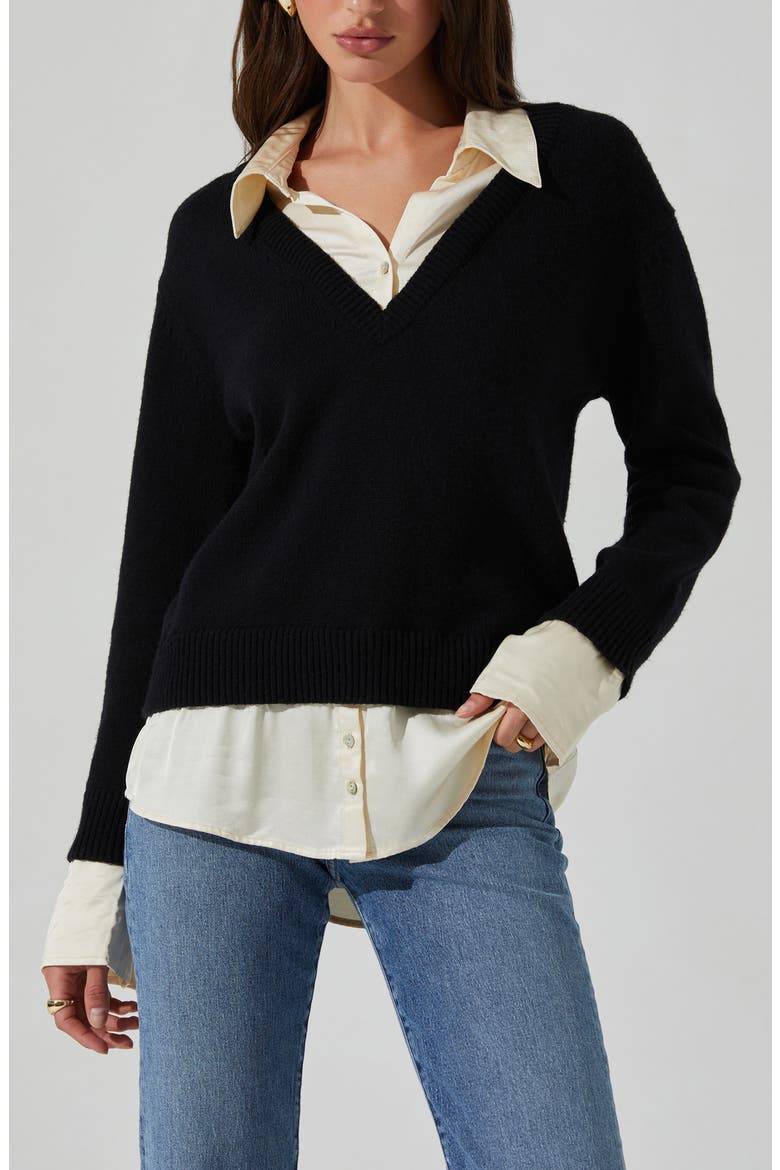 Jianna Layered Sweater, Main, color, BLACK CREAM