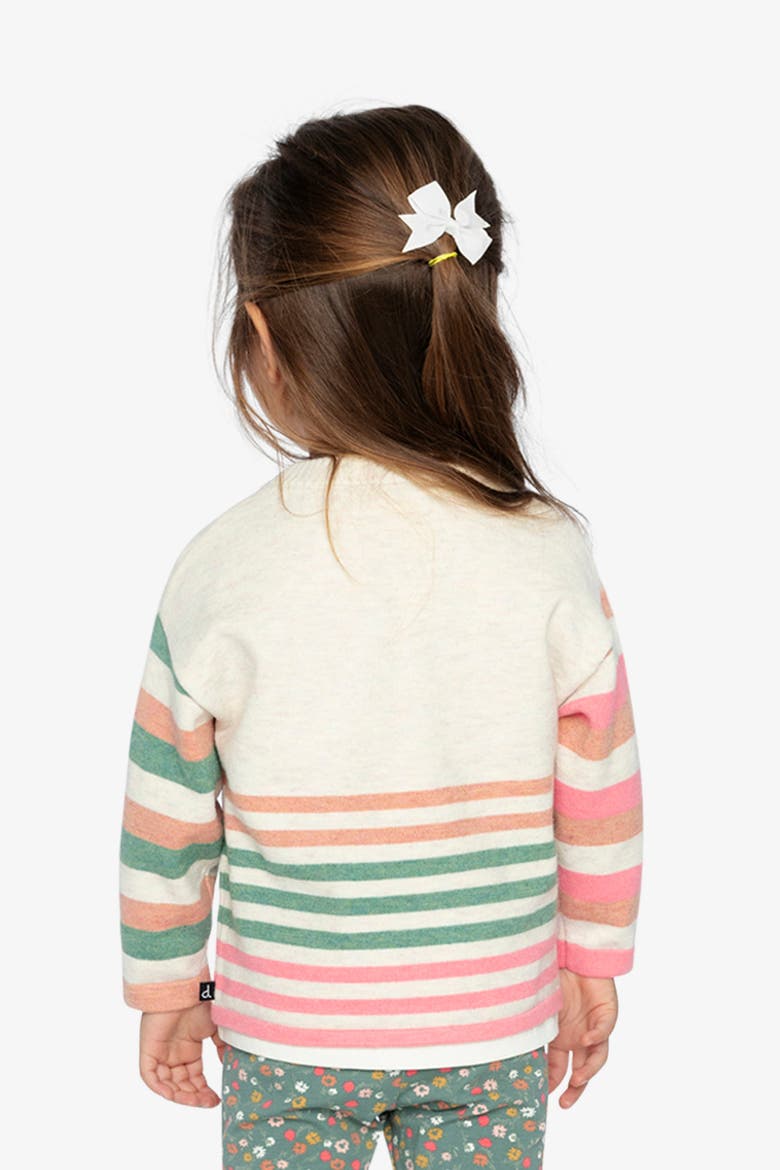 Knitted Stripe Sleeve Cat Appliqué Sweater, Alternate, color, Off-White