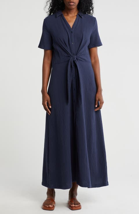 Vacation Tie Front Gauze Shirtdress