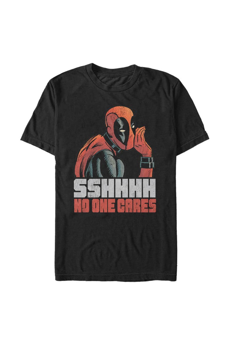 Men's Marvel Deadpool No One Cares Graphic Tee, Main, color, Black