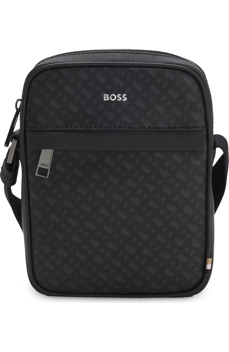 HUGO Zair Bonded Leather North/South Crossbody Bag, Main, color, Black