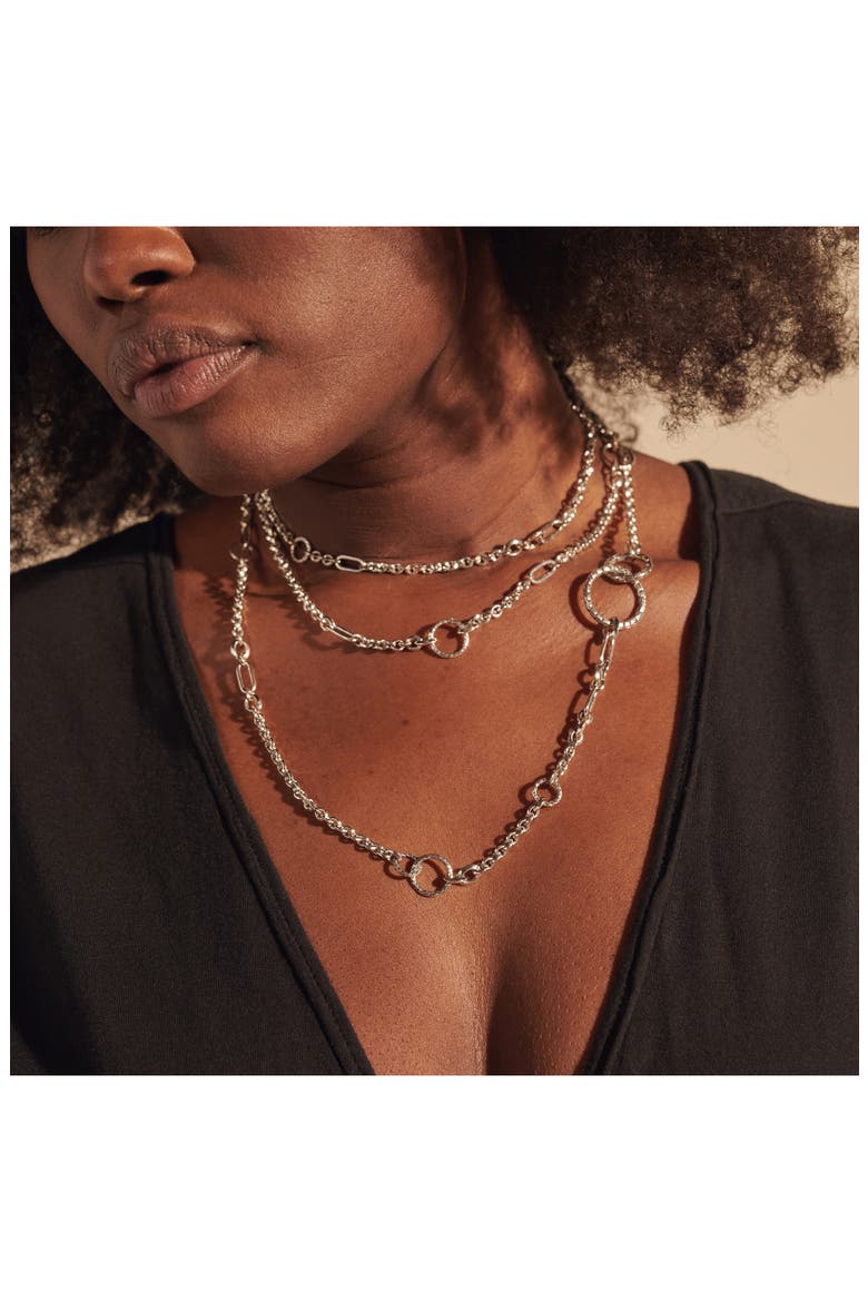 Classic Chain Hammered Silver Sautoir Necklace, Alternate, color, SILVER