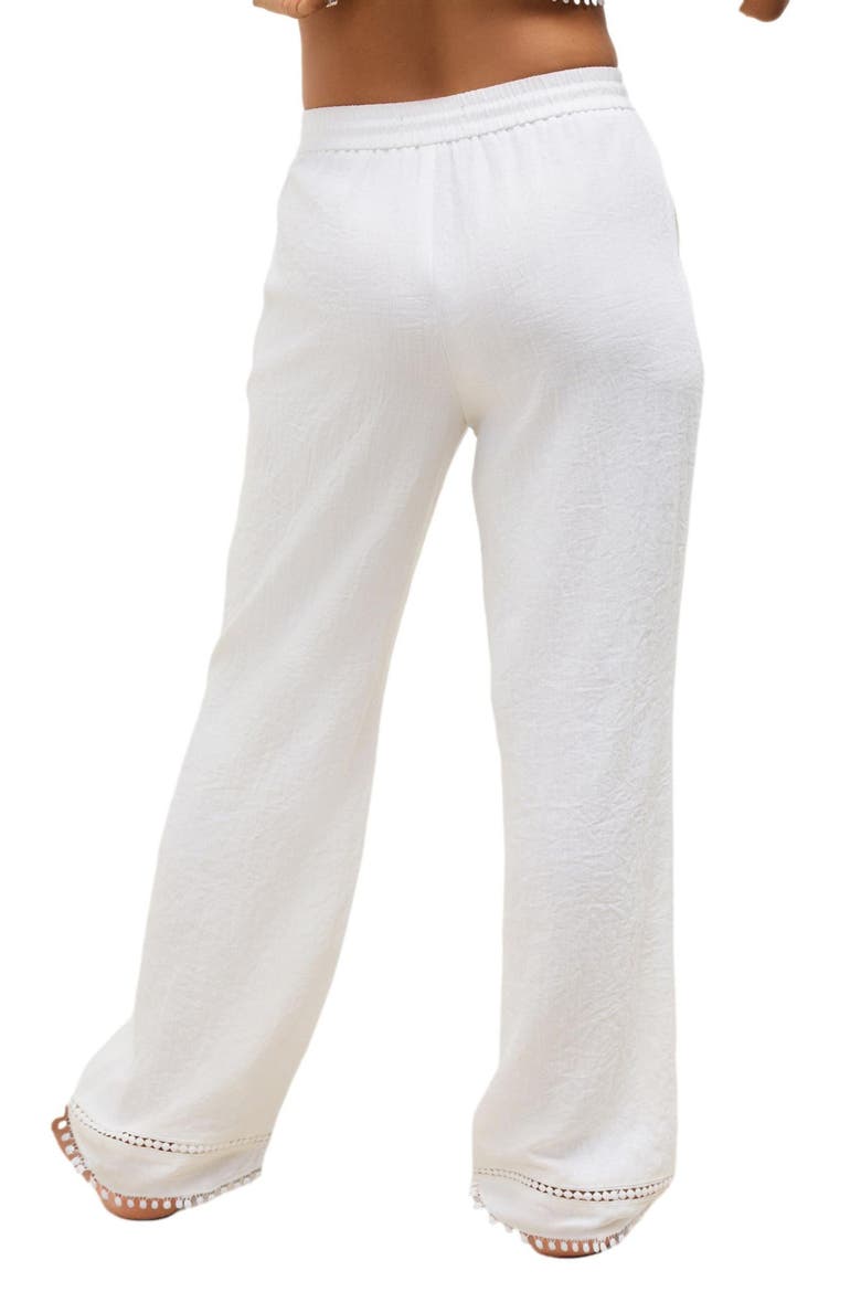 Crinkled Tie Waist Wide Leg Pants, Alternate, color, WHITE