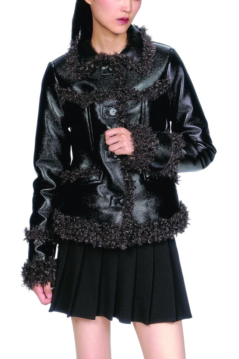 Faux Leather W/ Curly Lamb Trim Jacket, Alternate, color, Black Multi