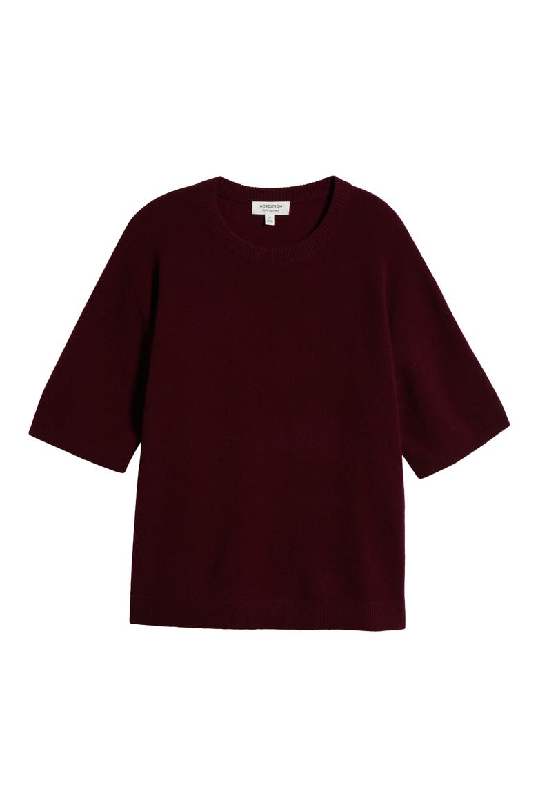 Short Sleeve Cashmere Sweater, Alternate, color, BURGUNDY FIELD