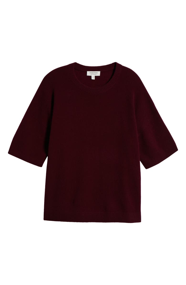 Nordstrom Short Sleeve Cashmere Sweater, Alternate, color, Burgundy Field