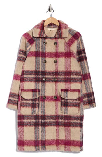 Melloday Plaid Faux Fur Peacoat In Multi