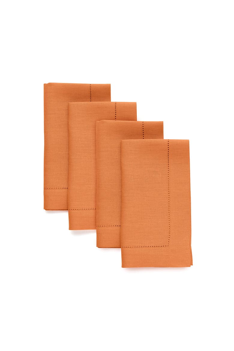 Linen Dinner Napkins Set of 4, 20 x 20" - Classic Hemstitch, Main, color, Pumpkin