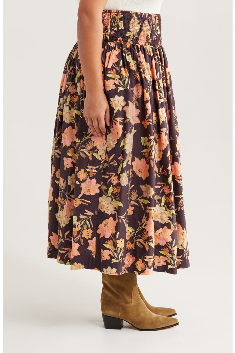 Floral Print Smocked Waist Skirt, Alternate, color, BURG- PINK JORDAN FLORAL