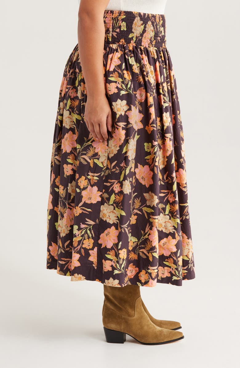 Treasure & Bond Floral Print Smocked Waist Skirt, Alternate, color, Burg- Pink Jordan Floral