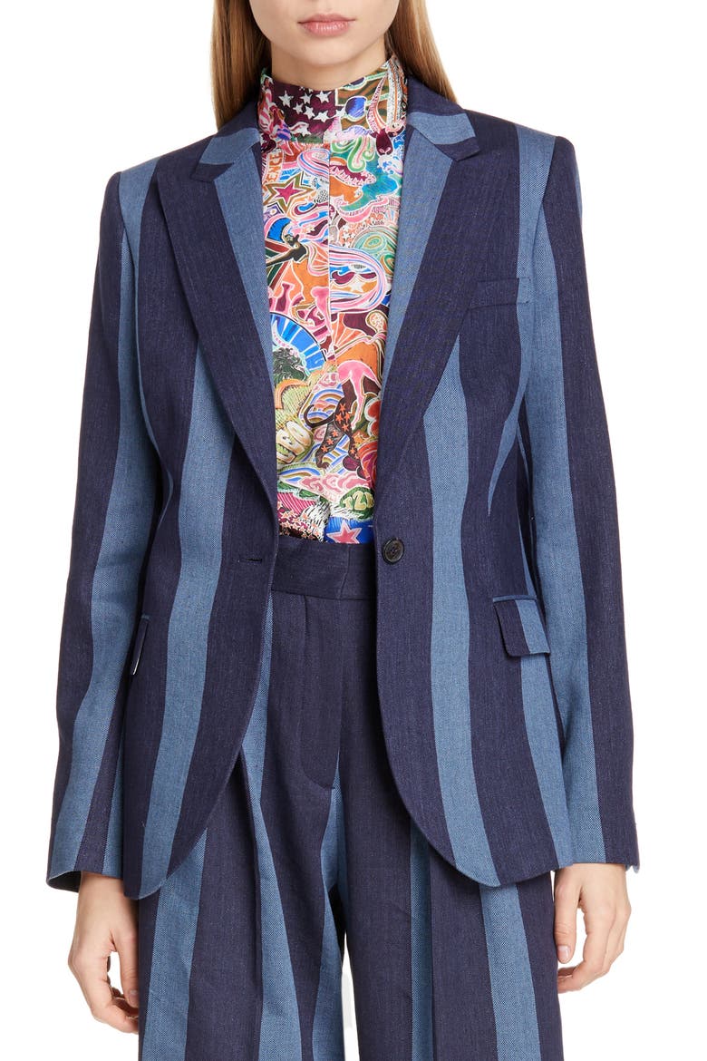 Stripe Denim Blazer (Nordstrom Exclusive), Main, color, STRIPED DENIM