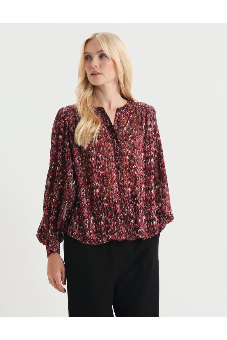 Lia Printed Chiffon Blouse, Main, color, Burgundy Abstract Animal