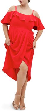 City Chic Flirtation Ruffle Off the Shoulder Cocktail Dress