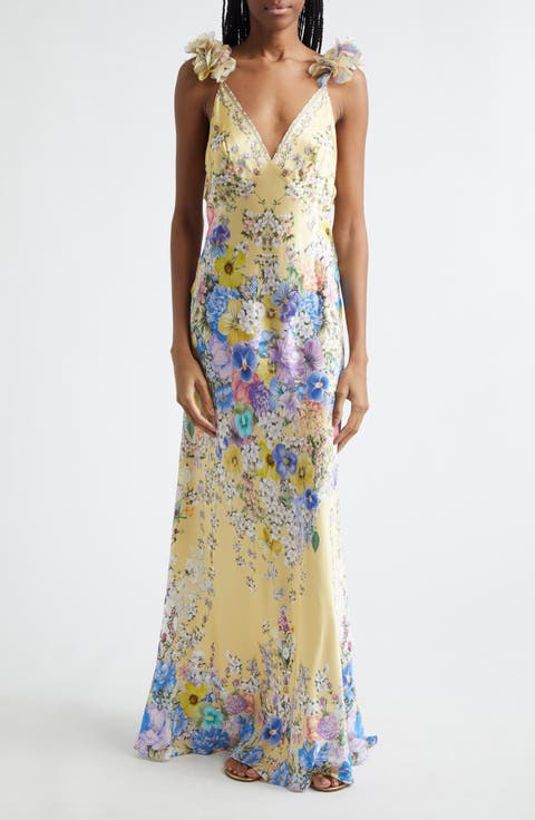 Darling Buds Bias Cut Silk Satin Maxi Slipdress