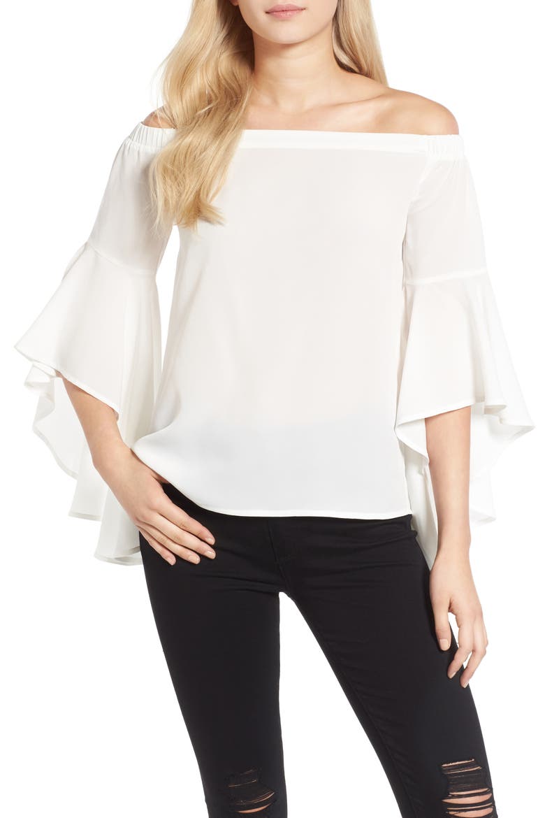 Bell Sleeve Off the Shoulder Top, Main, color, WHITE SNOW