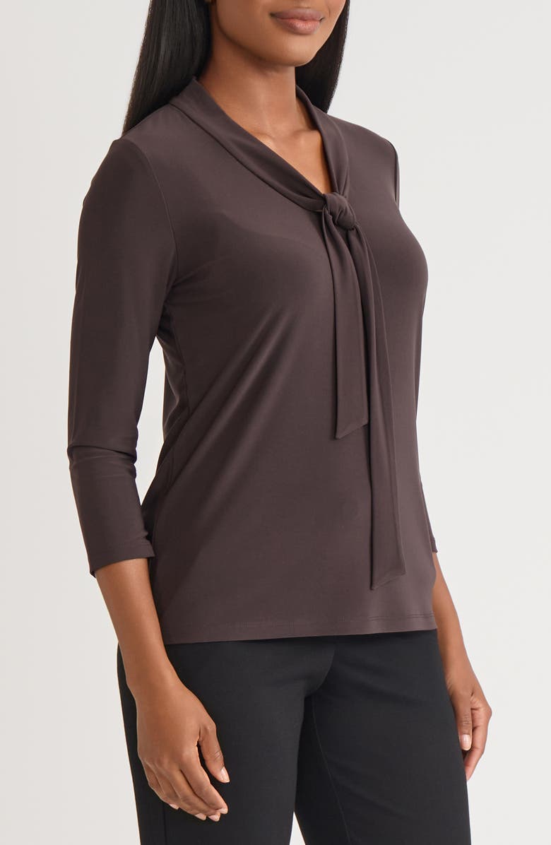 KASPER Tie Neck Top, Alternate, color, Rich Chocolate