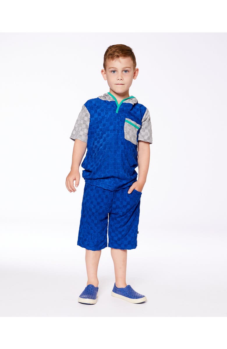 Deux par Deux Boy's Printed Hooded Terry Top And Shorts Set Blue And Gray, Alternate, color, 