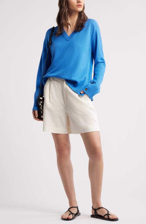 Nordstrom Button Detail Wool V-neck Sweater In Blue Palace