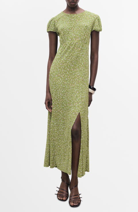 Floral Puff Sleeve Pleated Maxi Dress (Regular & Plus)