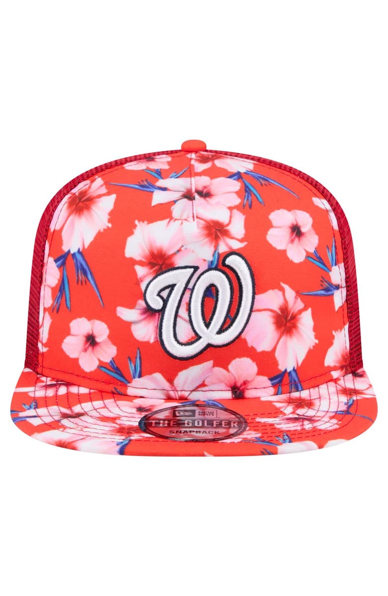 New Era Men's New Era Red Washington Nationals Adventure Pattern Golfer Trucker Snapback Hat, Alternate, color,