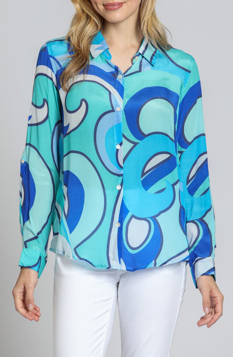 APNY Print Button-Up Shirt, Main, color, Blue Multi