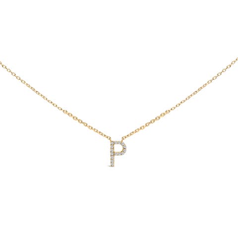 10K Yellow Gold Diamond Accent "A-Z" Block Initial Pendant Necklace