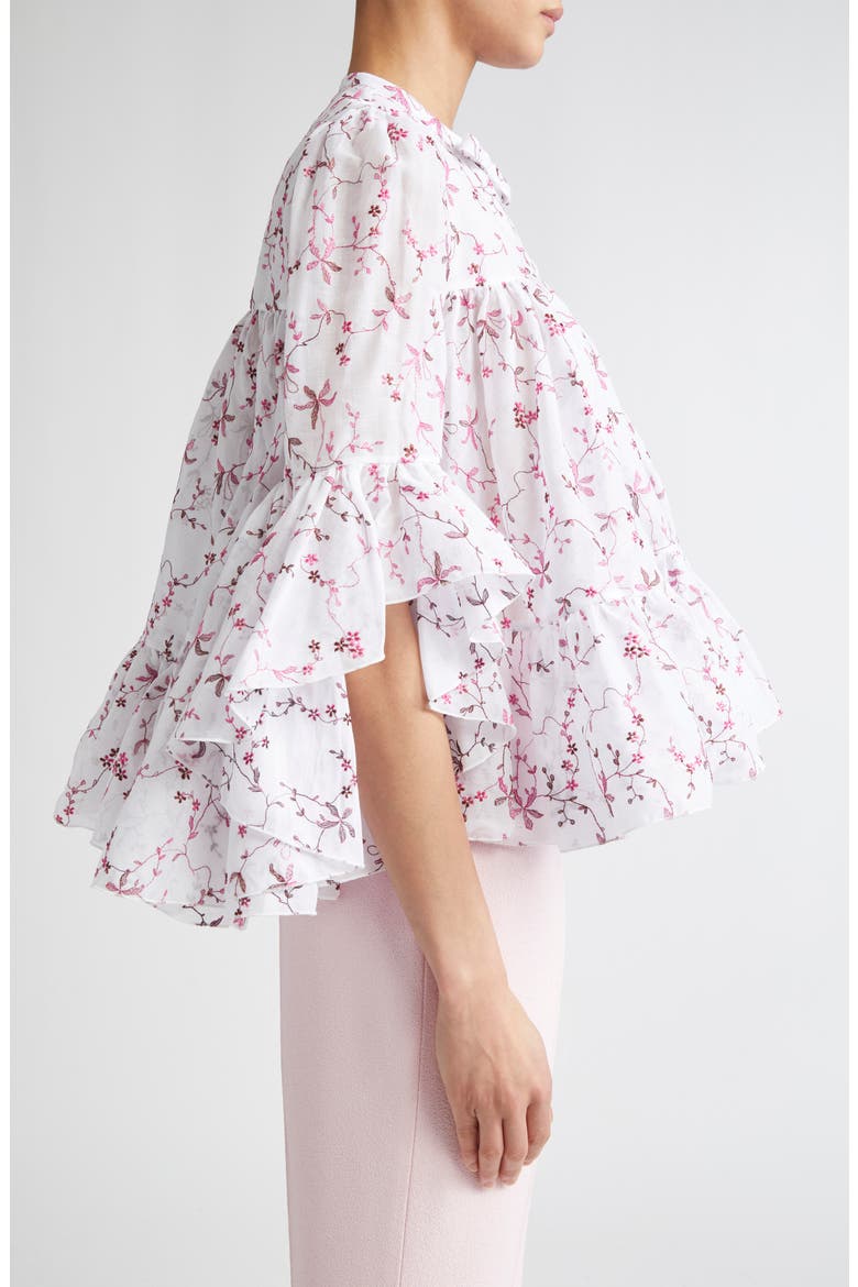 Floral Print Ruffle Cotton Lawn Top, Alternate, color, WHITE/ RED