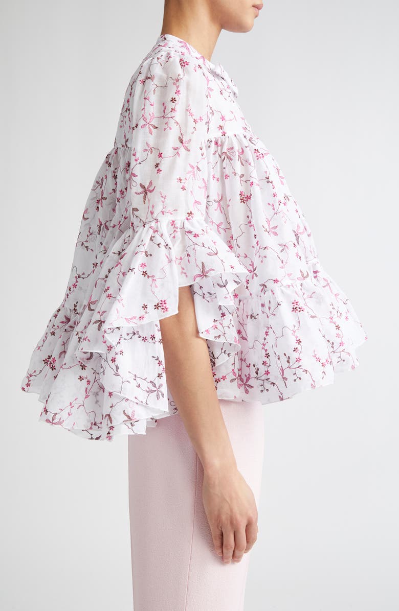 Giambattista Valli Floral Print Ruffle Cotton Lawn Top, Alternate, color, White/ Red
