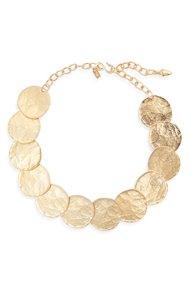 Kenneth Jay Lane Hammered Coin Statement Necklace, Main, color, Gold