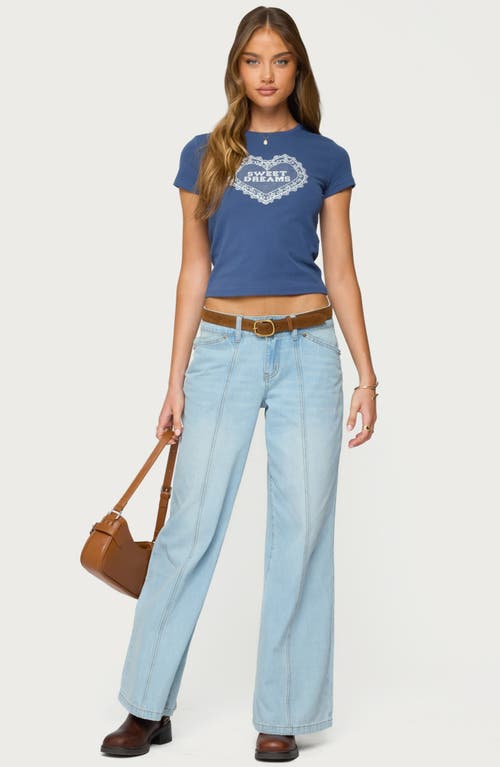 Edikted Sweet Dreams Crop Stretch Cotton Graphic T-shirt In Blue