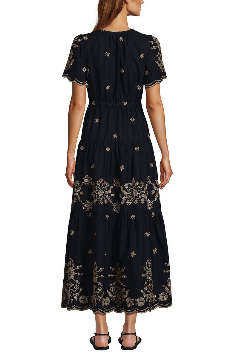 Lands' End Tiered Cotton Poplin Embroidered Maxi Dress, Alternate, color,