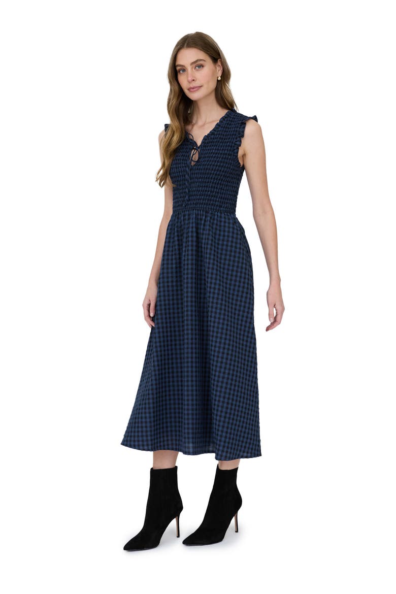 Sleeveless Smocked Midi Dress, Alternate, color, NAVY