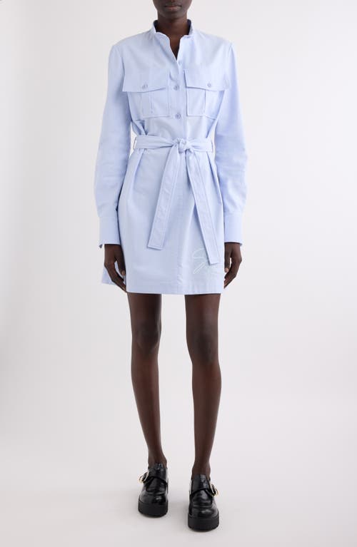 Givenchy Military Long Sleeve Cotton Oxford Mini Shirtdress In Baby Blue