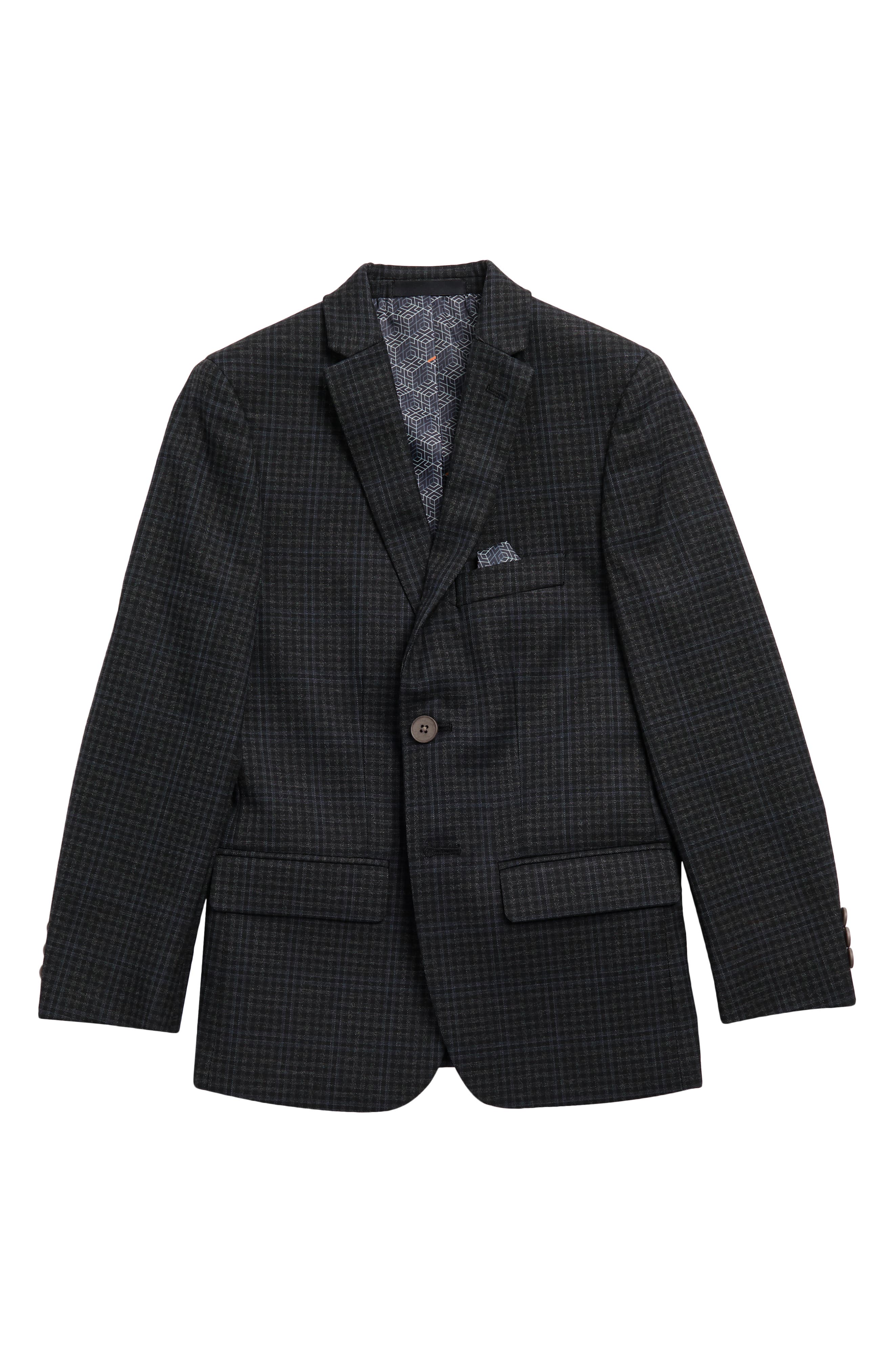Kids' Charcoal Windowpane Two Button Notch Lapel Sport Coat