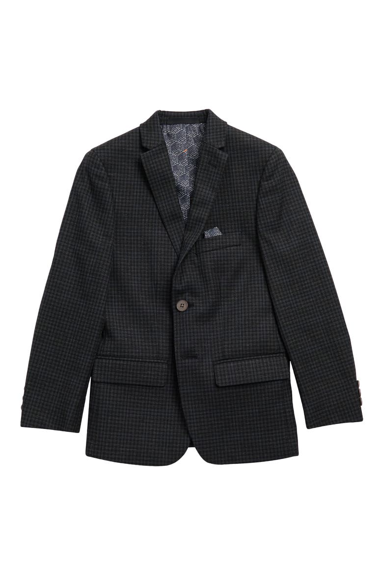 Kids' Charcoal Windowpane Two Button Notch Lapel Sport Coat, Main, color, CHARCOAL
