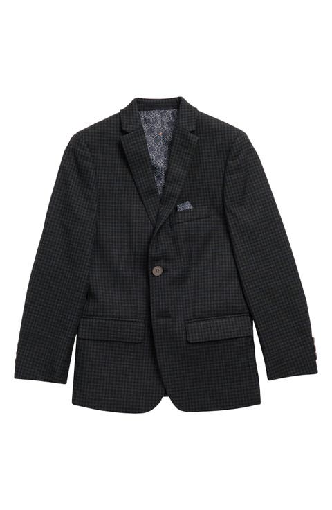 Kids' Charcoal Windowpane Two Button Notch Lapel Sport Coat
