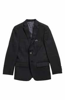 Kids' Charcoal Windowpane Two Button Notch Lapel Sport Coat
