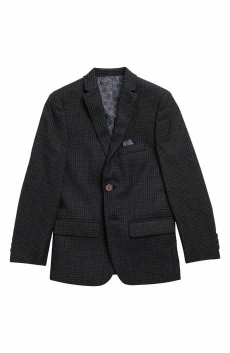 Kids' Charcoal Windowpane Two Button Notch Lapel Sport Coat