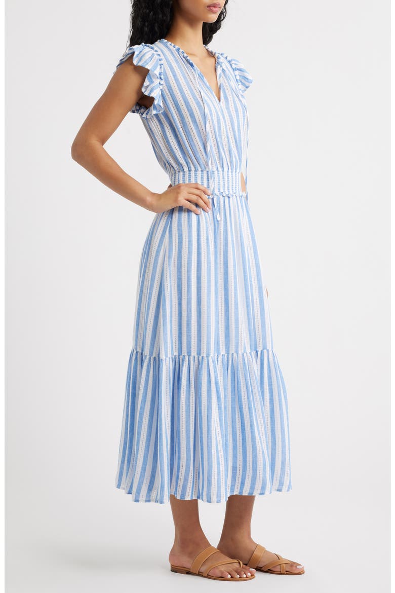 Garden Smocked Waist Linen Blend Maxi Dress, Alternate, color, ATLANTIS STRIPE