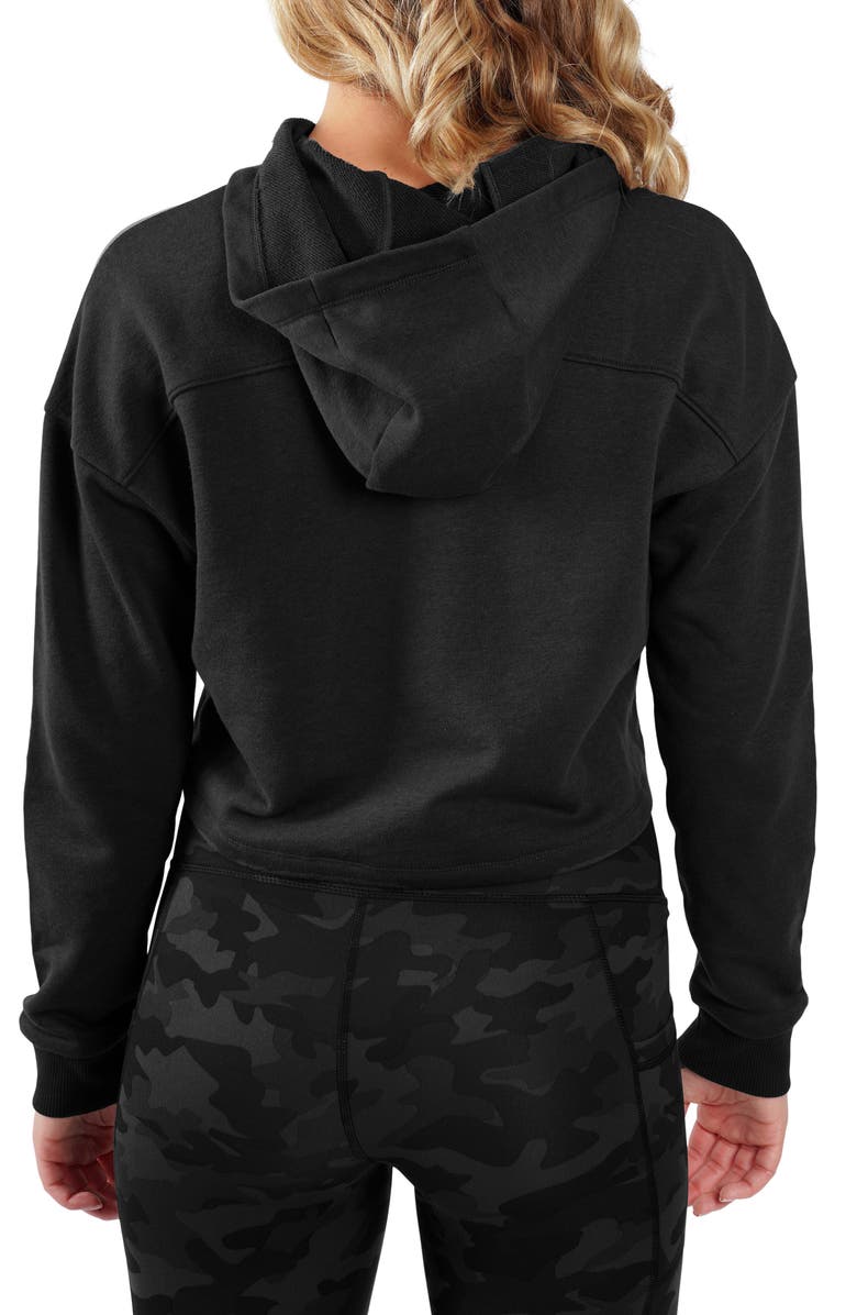 90 DEGREE BY REFLEX French Terry Crop Hoodie, Alternate, color, Black/ Black Camo Multi