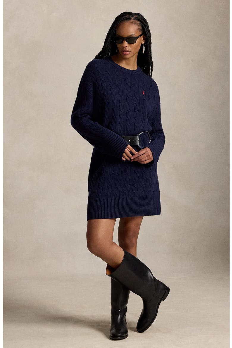 Cable Knit Sweater Dress, Alternate, color, HUNTER NAVY