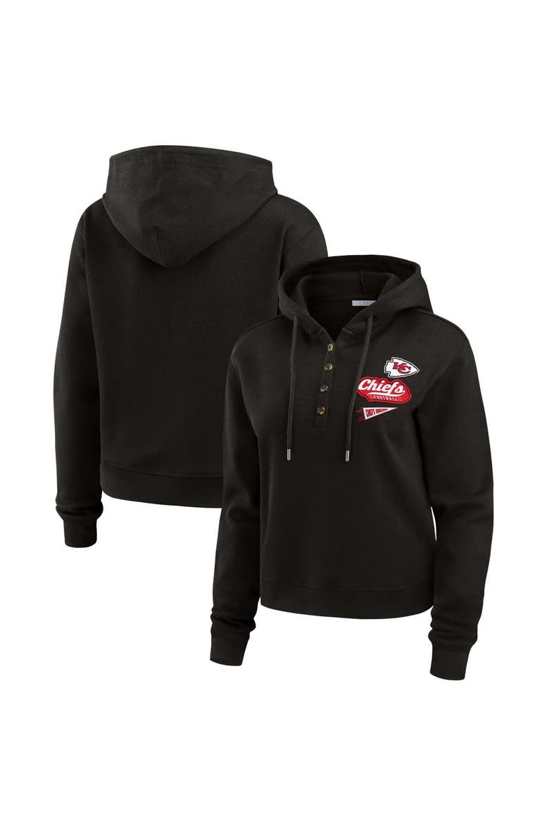 Women's WEAR by Erin Andrews Black Kansas City Chiefs Waffle-Knit Pullover Hoodie, Alternate, color, Black