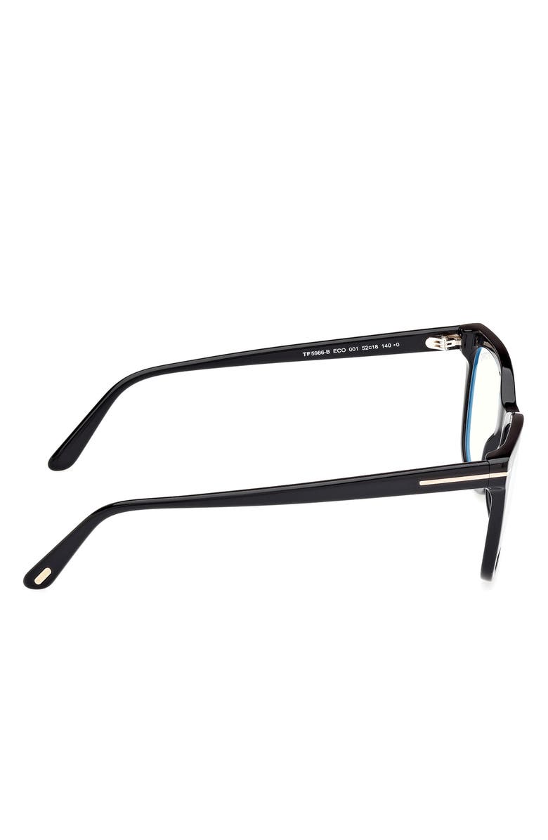TOM FORD 52mm Square Blue Light Blocking Glasses, Alternate, color, Black Eco / T Logo