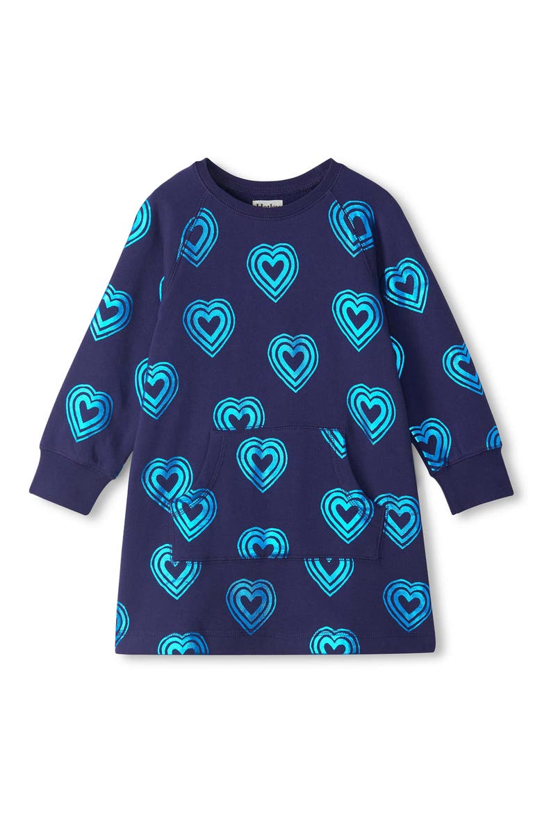 Kids' Rainbow Hearts Sweatshirt Dress, Main, color, BLUE
